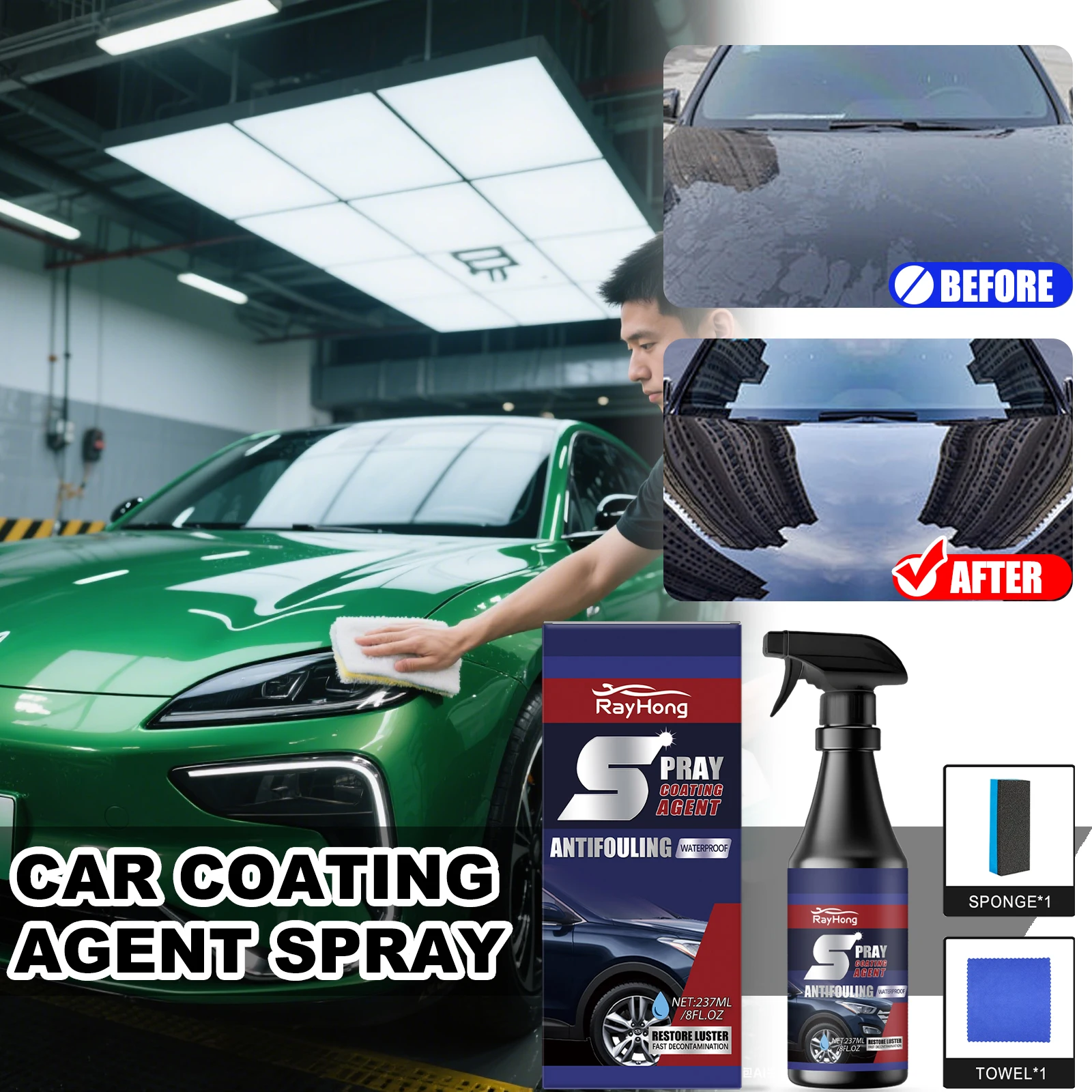 

RAYHONG 237 мл автомобильное быстрое нано-керамическое покрытие, спрей, водостойкий гидрофобный слой, восстановление зеркала, блеск, предотвращение пятен