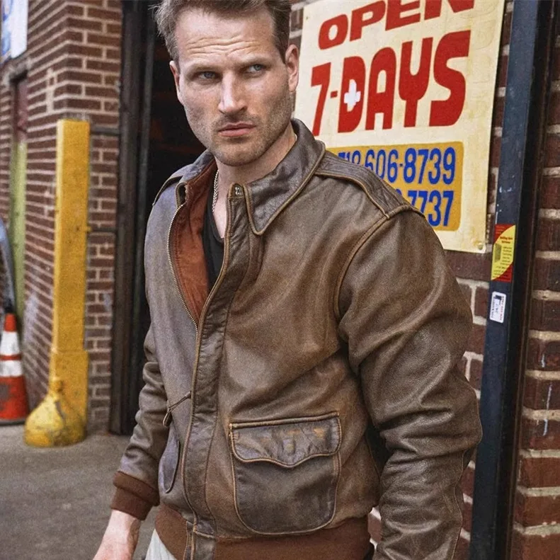 

Аутентичная американская версия A2: Мужская куртка из натуральной кожи ручной работы, мягкая и удобная, из высококачественной воловьей кожи, байкерская куртка.