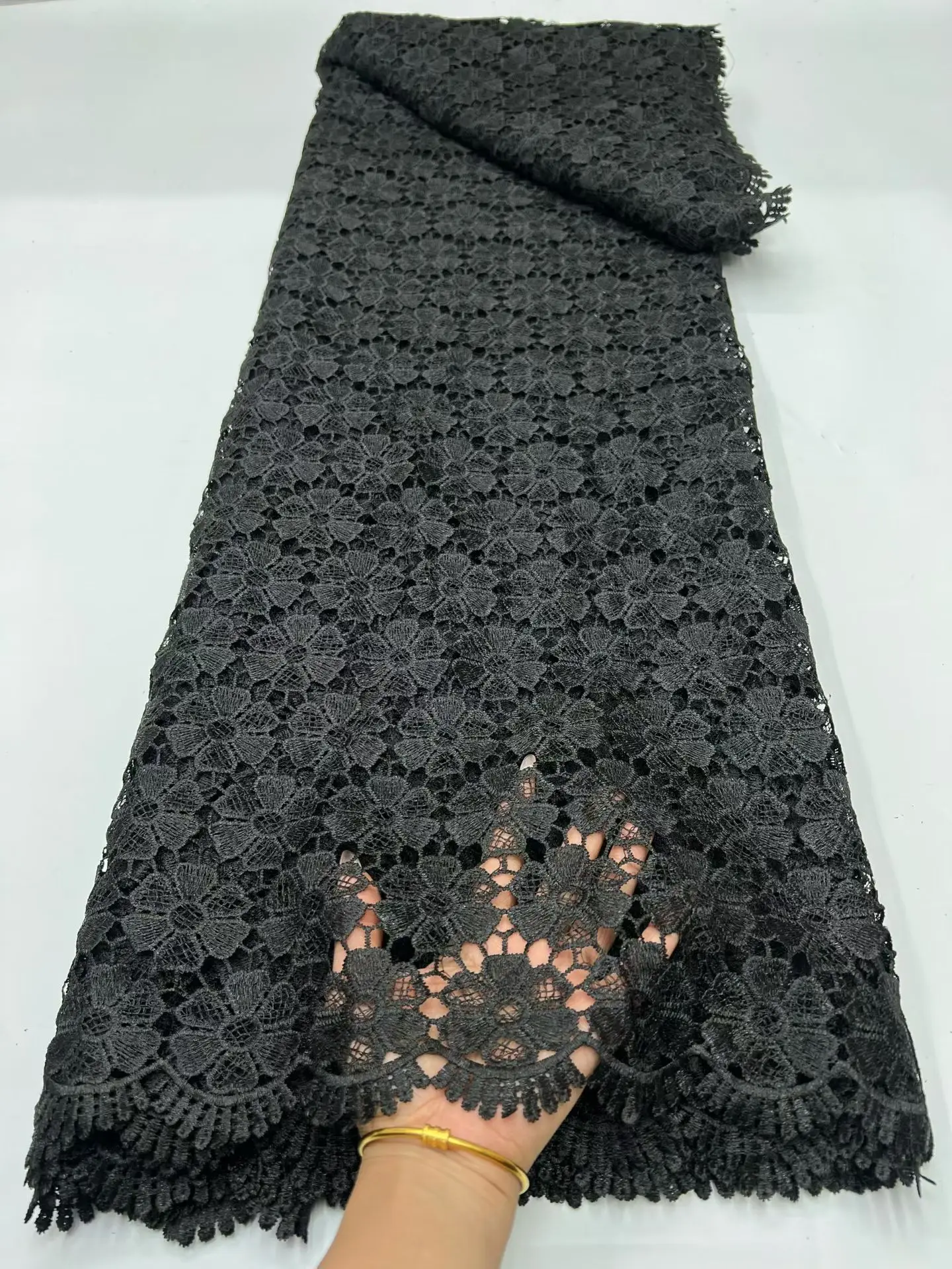 

5 ярдов чистого черного цвета, мягкая водорастворимая французская гипюровая кружевная африканская тюль-шнур, сетка с вышивкой для свадебной вечеринки RF511-2