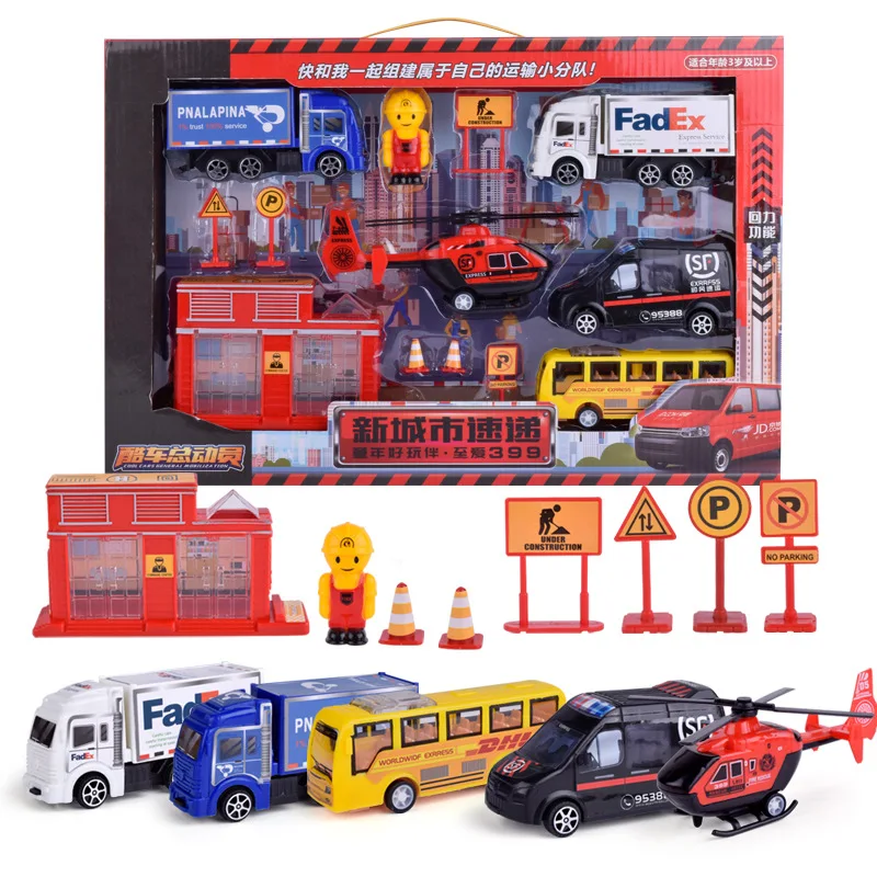 Cars Trucks Model Set Engineering Toy Children\'s Car Pretend Play Career Scene Aircraft Train Inertia Excavator Gift for Kids