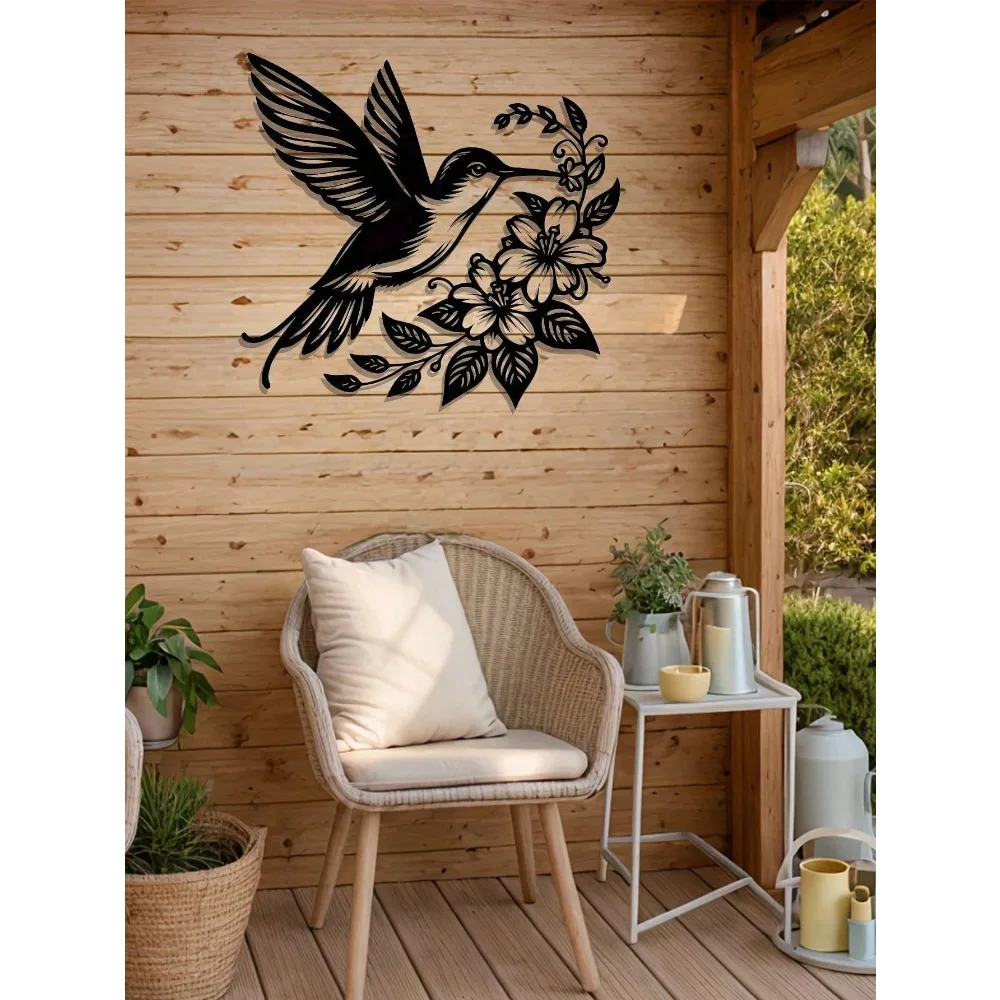 Hummingbird Metal Wall Art 3D Flowers Sign Home Decor Outdoor Garden Farmhouse Room Iron Hanging Decoration