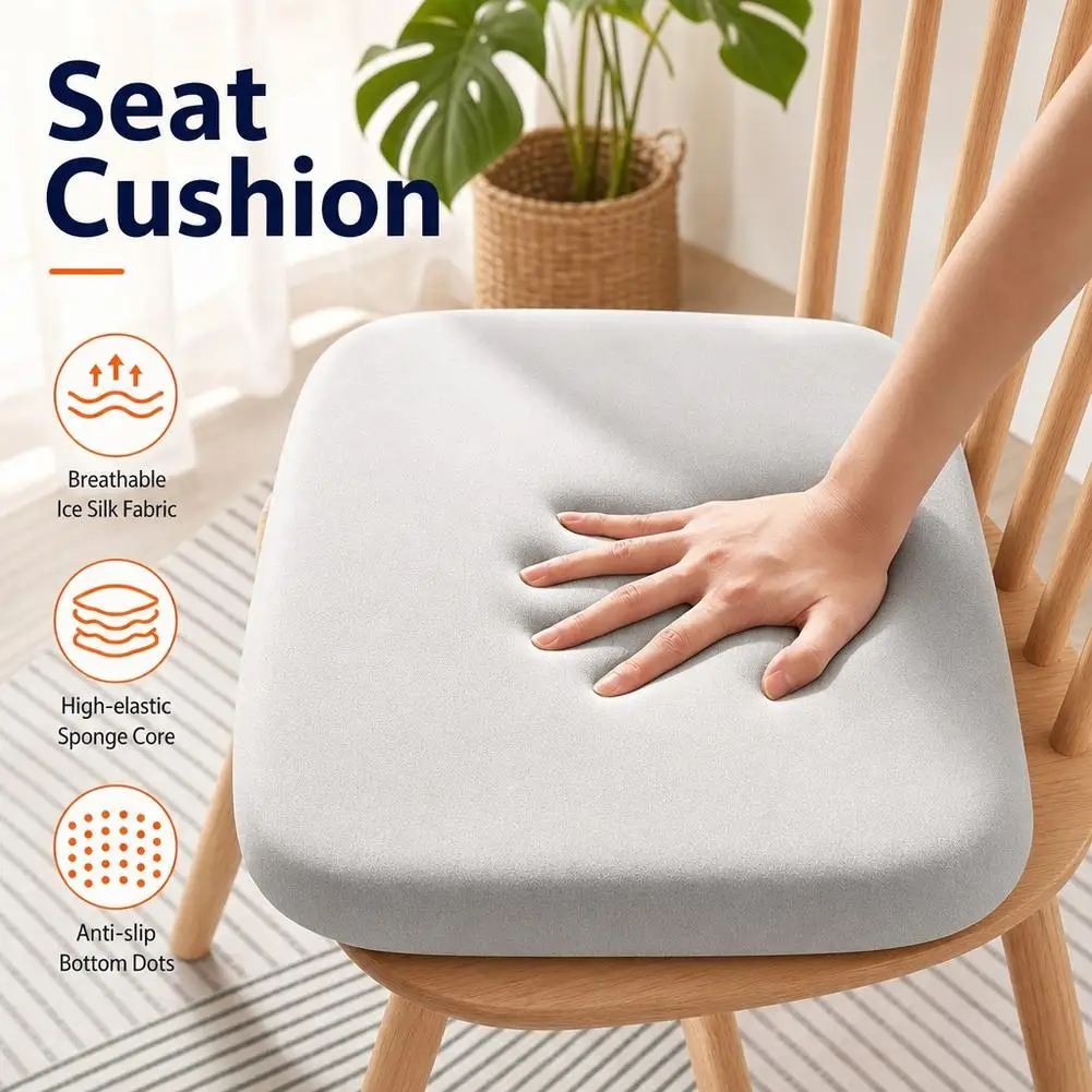 Ice Silk Fabric Sponge Seat Cushion Square Non-Slip Bottom Cooling Breathable Pressure Relief Hip Support Portable Chair Pad