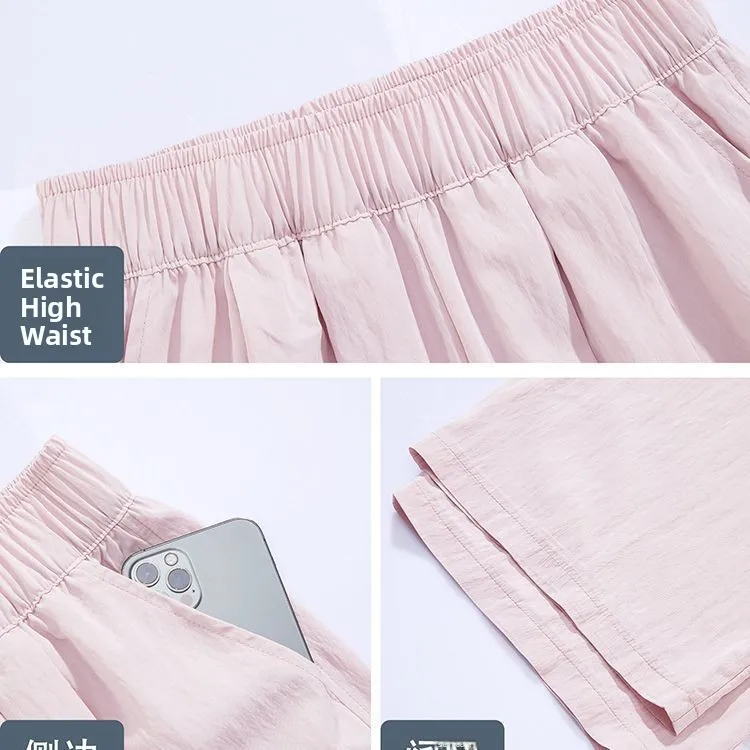 Pantalon à jambes larges en coton et lin pour femmes, été, soie glacée fine, Protection solaire, taille haute, Texture plissée, drapé, pantalon Sengben rose décontracté