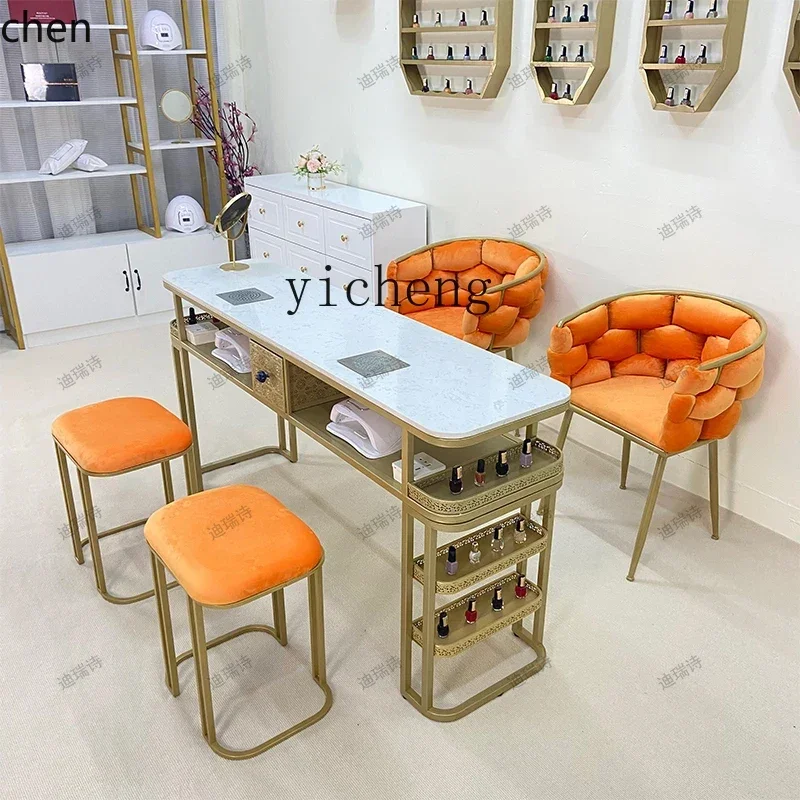 HXL Marble Nail Table and Chair Suit with Vacuum Cleaner Standard Seven Holes Socket Single Double Three-Person Table