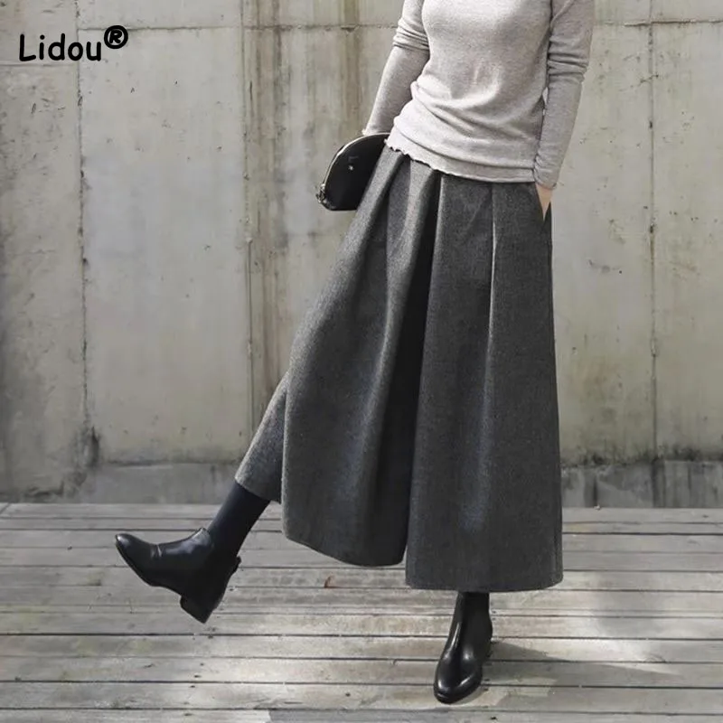 Office Lady Pendelen Effen Losse Wijde Pijpen Broek Casual Trend Elastische Hoge Taille Capri Broek Herfst Winter Dameskleding