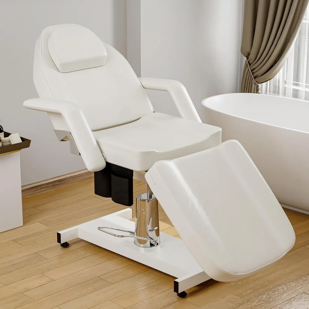 

Hydraulic Tattoo Chair, 360°Swivel Massage Esthetician Table, Height Adjustable Lash Spa Bed with Storage Pocket, White