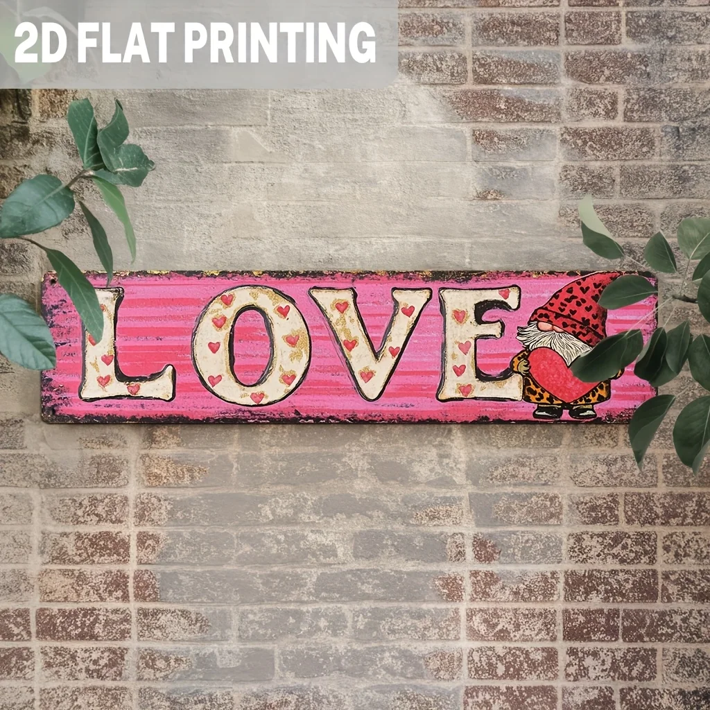 Rustic Love Metal Sign,Valentine's Gnome Theme,Wall Art,Vintage Rustic,Wall Decor for Valentine's Day,Wedding,Bedroom,Home