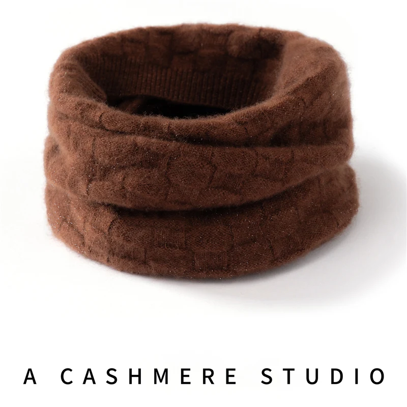 Women's 100% Pure Goat Cashmere Gold Wire Neck Cover Knitted Warm Neck Protection Scarf Winter Cold Resistant Soft Comfortable