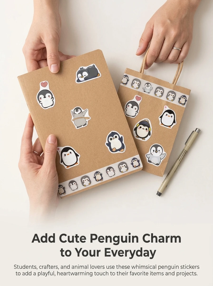 500Pcs Cute Kawaii Penguin Sticker Roll Whimsical Arctic Decals |9 Unique Designs Doodle Scrapbooking Gift Packaging Supply
