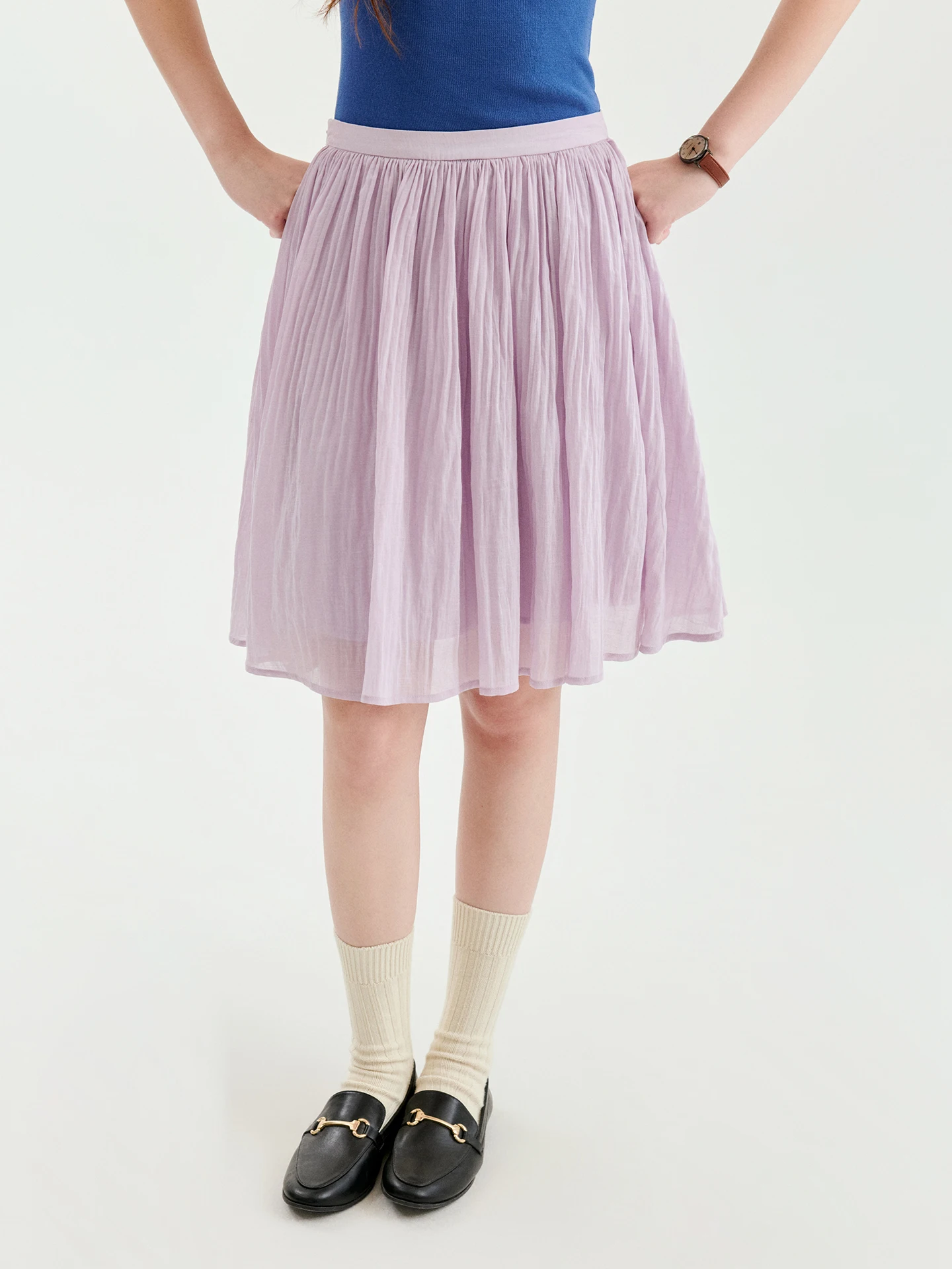 AMUU Original Purple Pleated Chiffon Lenzing Half Skirt Women's Summer New Gentle A-Line Short Skirt High Waist Korean Style
