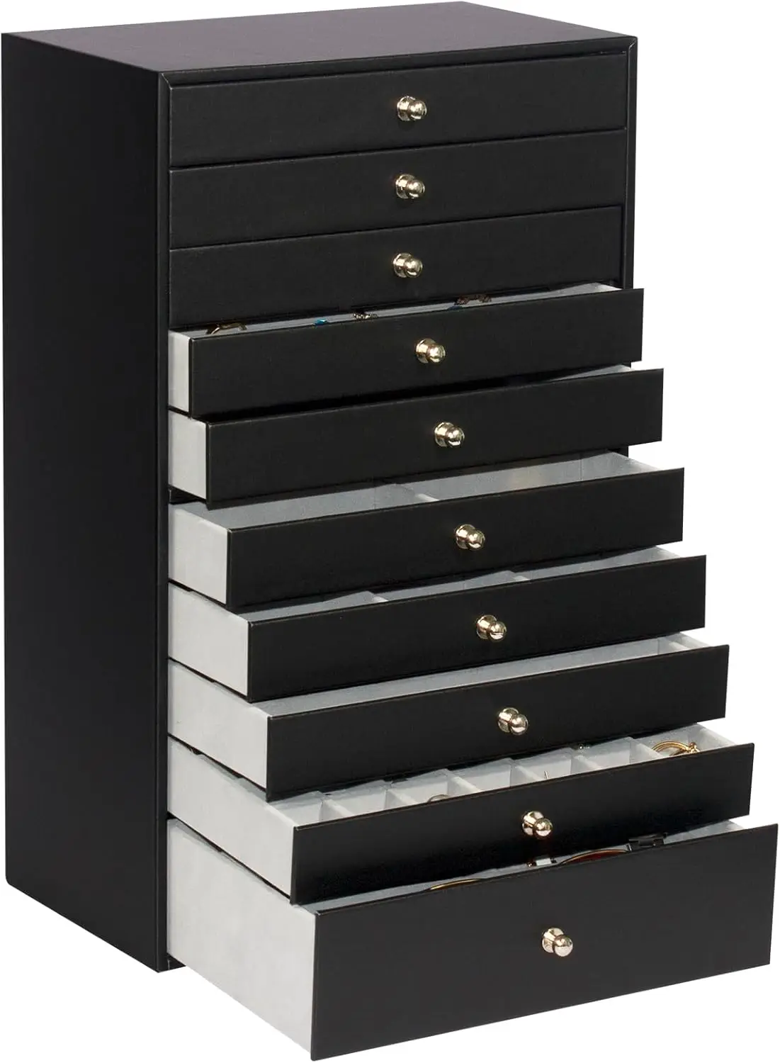 

Large Jewelry Organizer with 10 Drawers for Watches, Earrings, Necklaces, Rings - Perfect Gift in Black