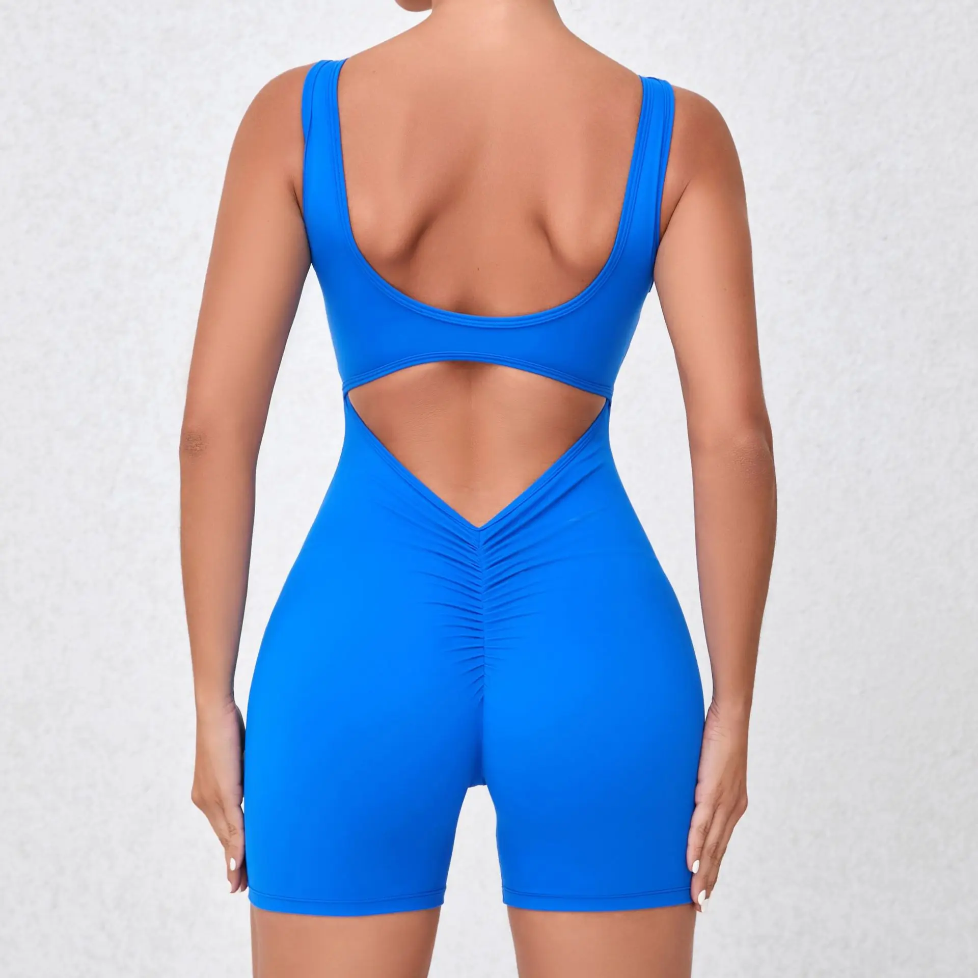 Tuta da yoga Fitness senza schienale Body aderente Tute corte Set da palestra Abbigliamento sportivo da donna One Piece Sport Pagliaccetto da yoga Abbigliamento da allenamento