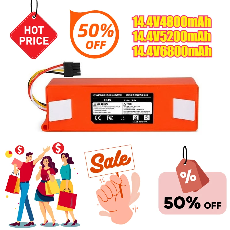 

4800mAh 5200mAh 6800mAh for Xiaomi Stone Sweeping Robot 14.4V First-generation 2S Vacuum Cleaner Spare Battery