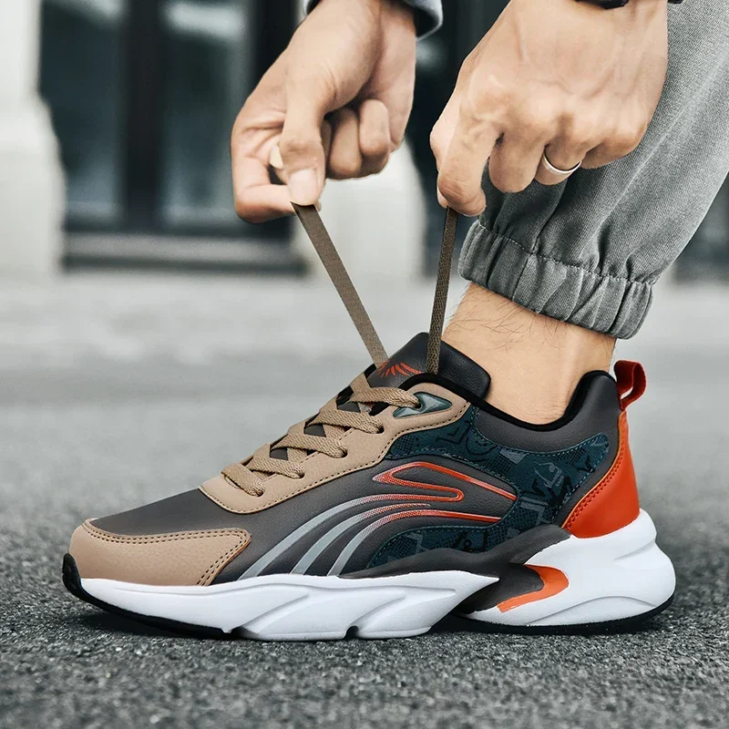 

2026 New Men Waterproof Leather Sports Shoes, Anti-Slip Wear Resistant Versatile Lightweight Outdoor Running Sneakers for Teens