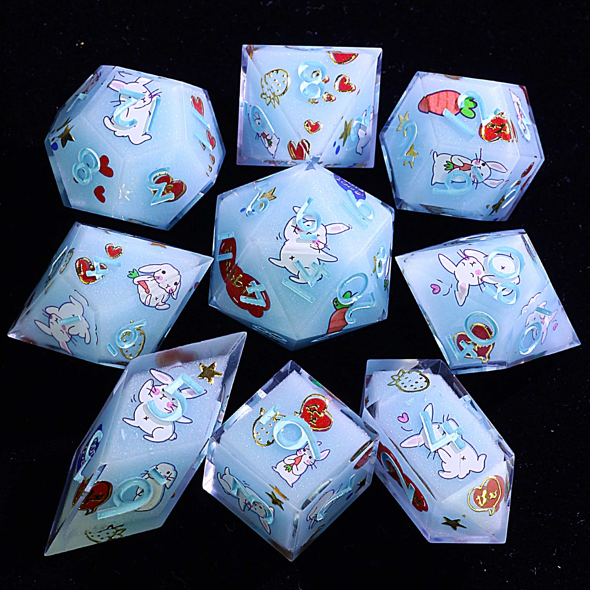 

9 Polyhedral Resin Dice DnD Sets Bunny Star Sugar