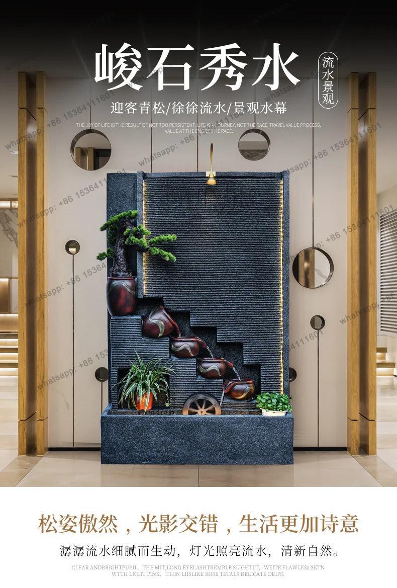 Large running water fountain water curtain wall screen ornament humidifier water feature hotel decoration