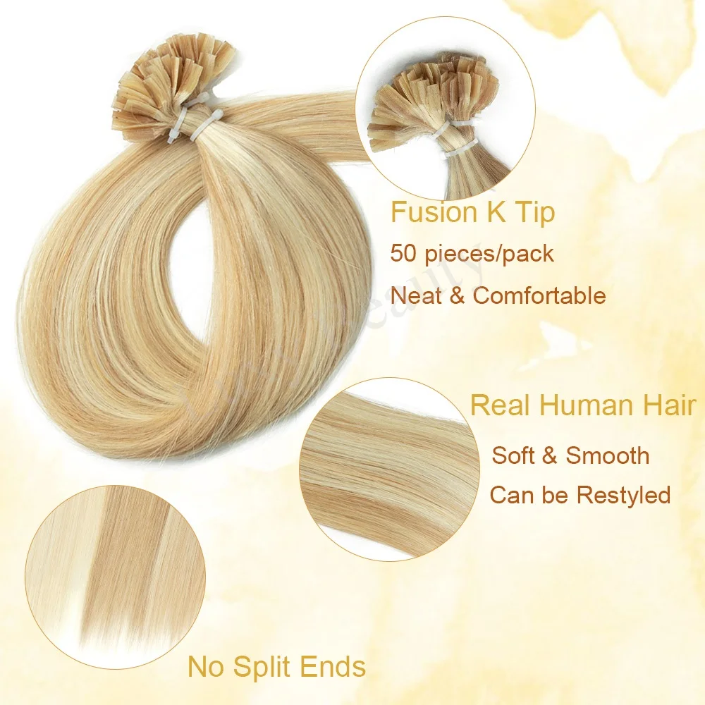 K Tip Nail Tip Extensions de cheveux cheveux humains pointe de kératine Fusion chaude Extensions de cheveux humains noir brun brun cheveux pré-collés 50pcs