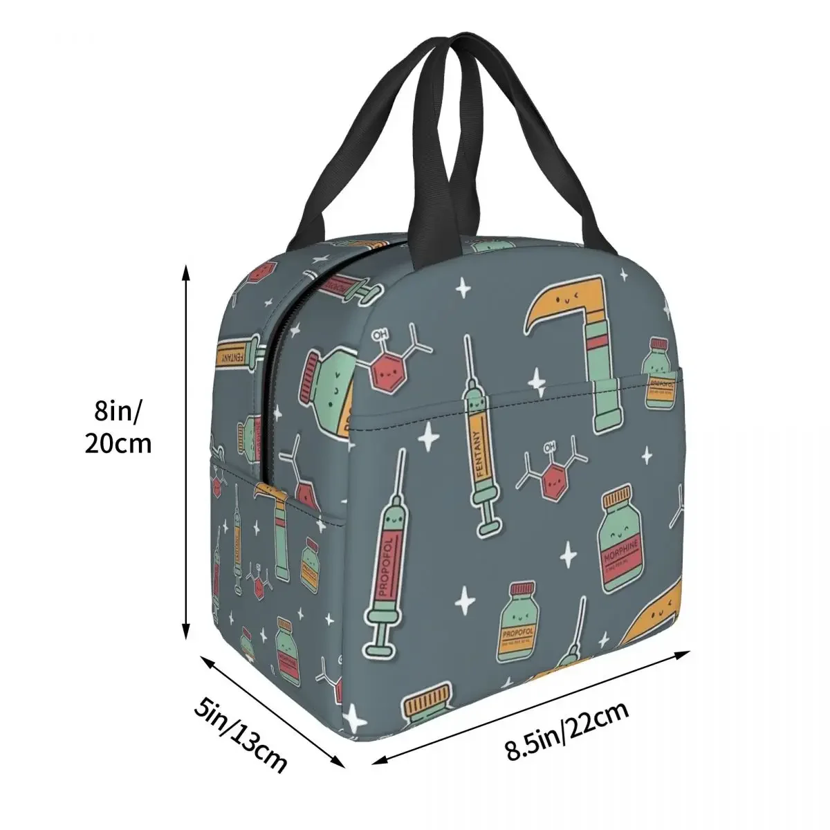 Kawaii Anesthesiology Pattern Nurse Insulated Lunch Bag Thermal Bag Lunch Container Portable Tote Lunch Box Food Bag College