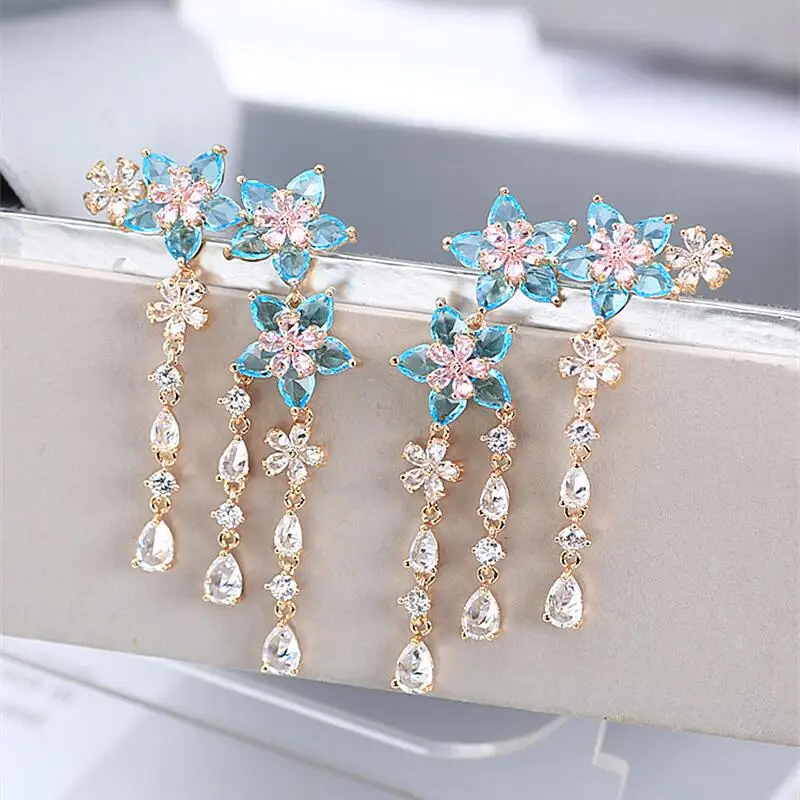 

Beautiful Mini Daisy Tassel Earrings Luxury Gold Plating Women Zircon Jewelri Crystal Angel Ear Sweep Climber Earrings SENYU