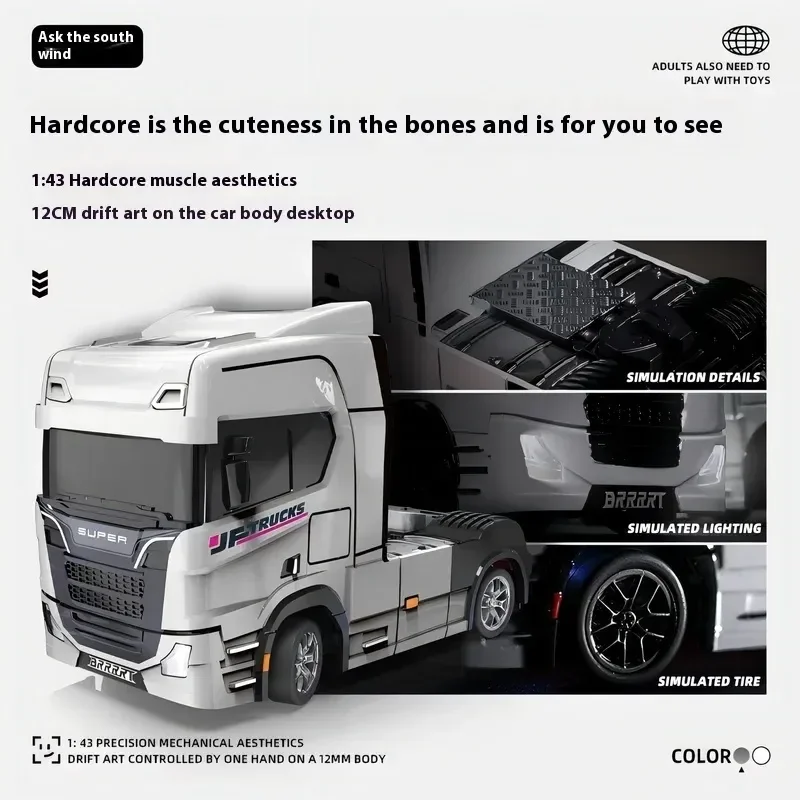 

Alloy Tractor RC Truck Remote Control Drifting Car Tabletop Toy with Light And Sound Engineering Trailer 1/43 Scale 2.4G Hz