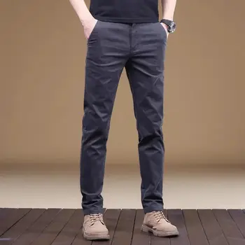 2025 Summer Thin Cotton Men's Casual Pants Trendy Versatile Elastic Light Business Trousers Work Formal Slim Straight Pants 5