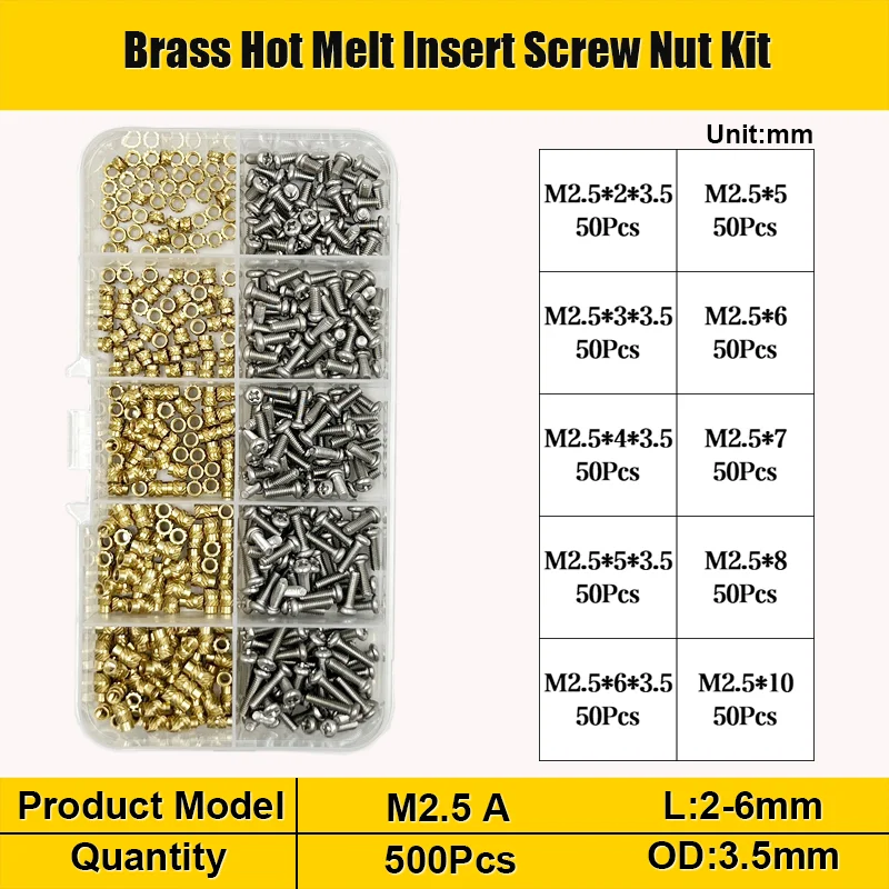 M1,4 M1,6 M2 M3 M4 M5 Messing Hot Melt Einsatz Rändelmutter und Edelstahl Schraubensatz Einsatzmutter Gewinde gerändelte Einbettungsmutter – Detail 15
