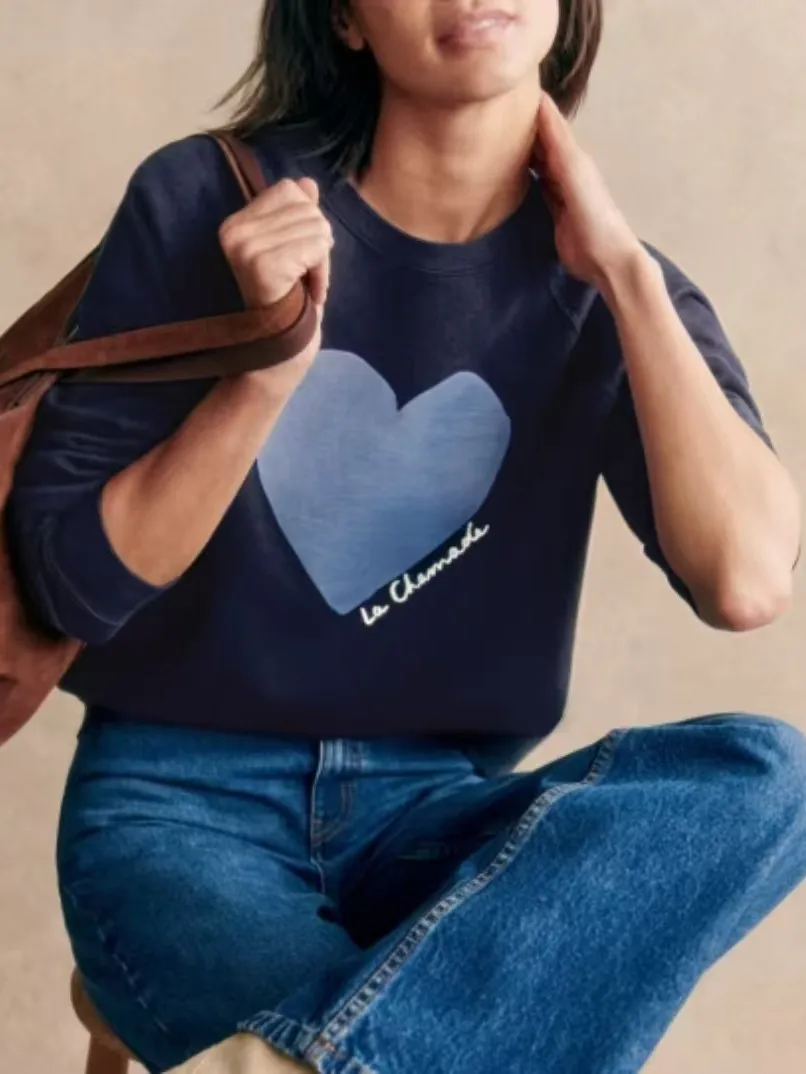 Women 5-Colors Sweatshirt Heart-Shaped Letter Printed O-Neck Long Sleeve Casual Autumn 2024 Pullover