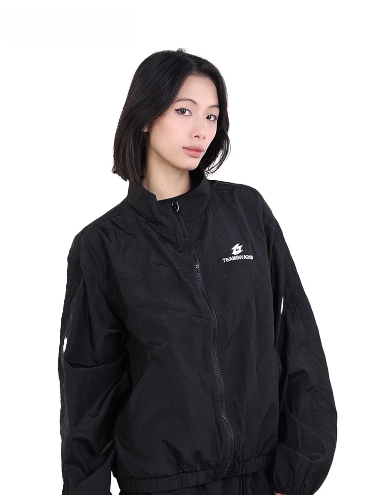 

Ti Dance T Korean Sle Street Dance Casual Sportswear Jaet Spicy Girl Trendy Brand Stand Collar Zipper Nylon Coat