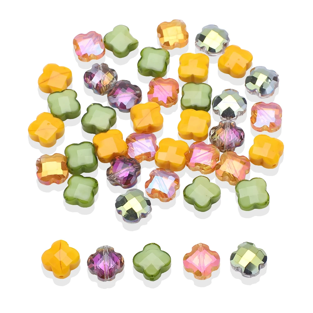 20Pcs Faceted Crystal Glass Cross Clover Beads Handmade 12mm Mixed Loose Flat Pendants for DIY Making Handmade Phone Chains