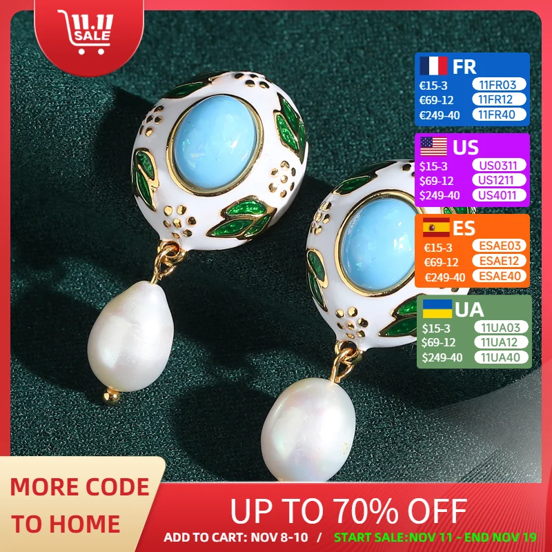 

Vintage Blue Drop Earrings Pearl Freshwater Women Natural Stone Luxury Designer Oval Gifts For Girlfriend Party 2025 Trend New