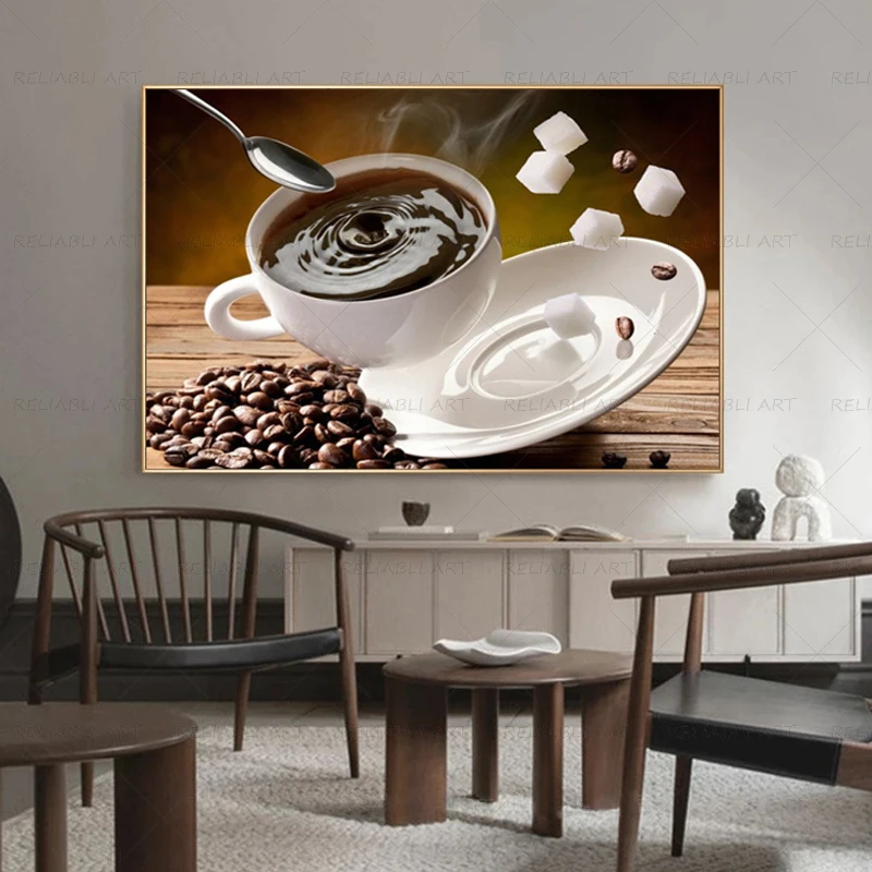 Kitchen Theme Coffee Canvas Painting Coffee Beans Poster and Print Cafe Wall Art Picture for Living Room Home Decoration Cuadros