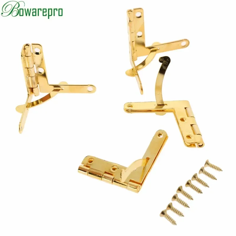 bowarepro 4pcs Angle Support Spring Hinge 90 Degree Door Hinges for Small Jewelry Wine Case Cabinet Box Wooden Lid Hardware 31MM