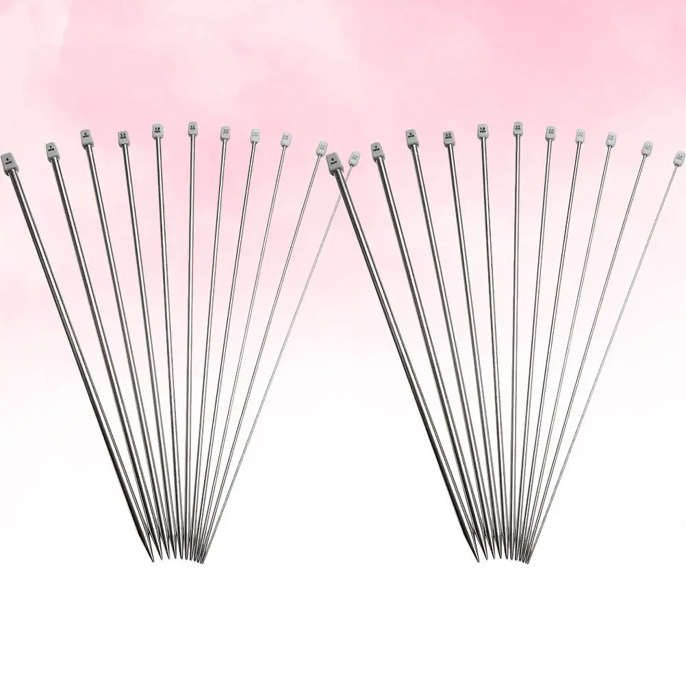 22 Pcs Tools Chunky Knitting Needles Single Pointed Crochet Stainless Steel Hooks Silver Straight