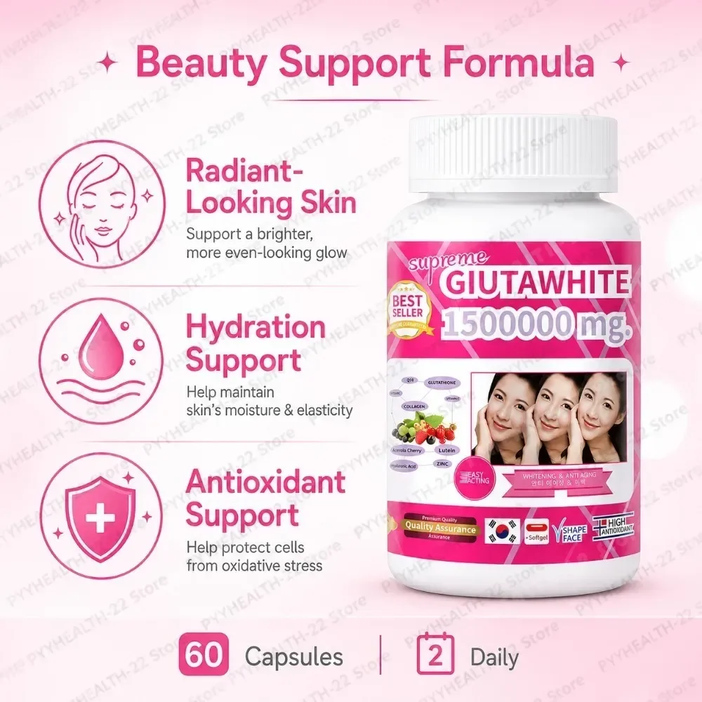 Glutathione Beauty Complex Capsules - Promotes Radiant Complexion & Fades Dullness,Glutathione, Vitamin C & Collagen,60 Capsules