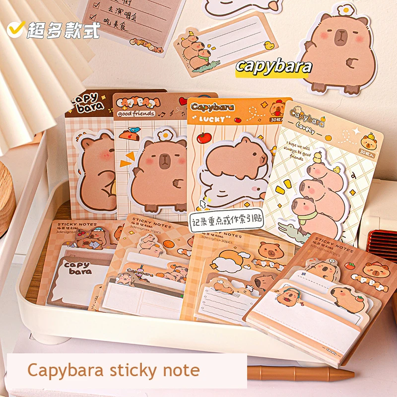 30/90 Sheets Cute Capybara Sticky Notes Kawaii Notepad Index Office Accessories Memo Pad Aesthetic Stationery School Items