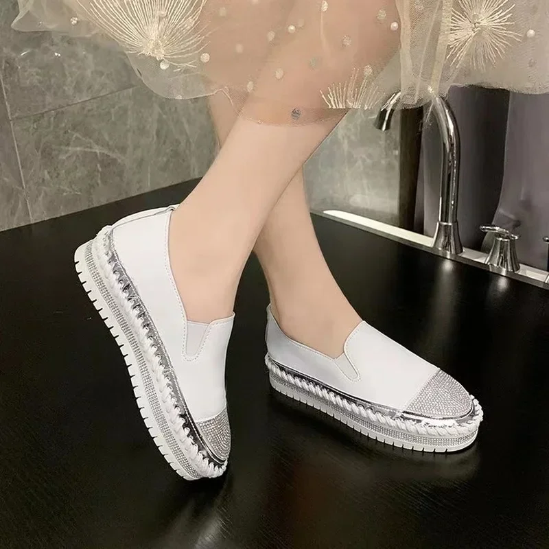 Women\'s Flat Shoes 2023 Summer Fashion New Crystal Sequins Round Toe Luxury Flat Shoes Flat Women\'s Shoes Zapatillas Mujer