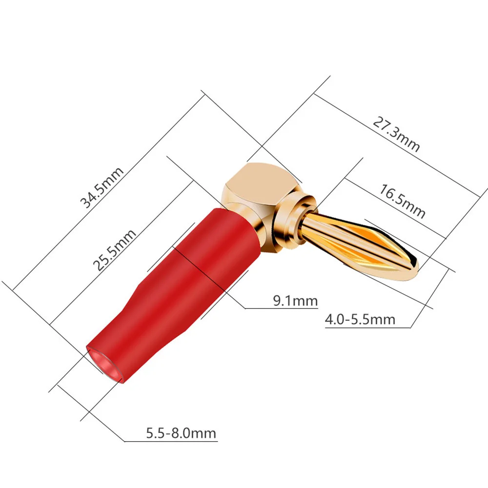 Musical Sound 2/8/12/24PCS Banana Connectors Right Angle 90 Degree 4mm Gold-Plated Video Audio Adapter Plugs For Speaker Cable