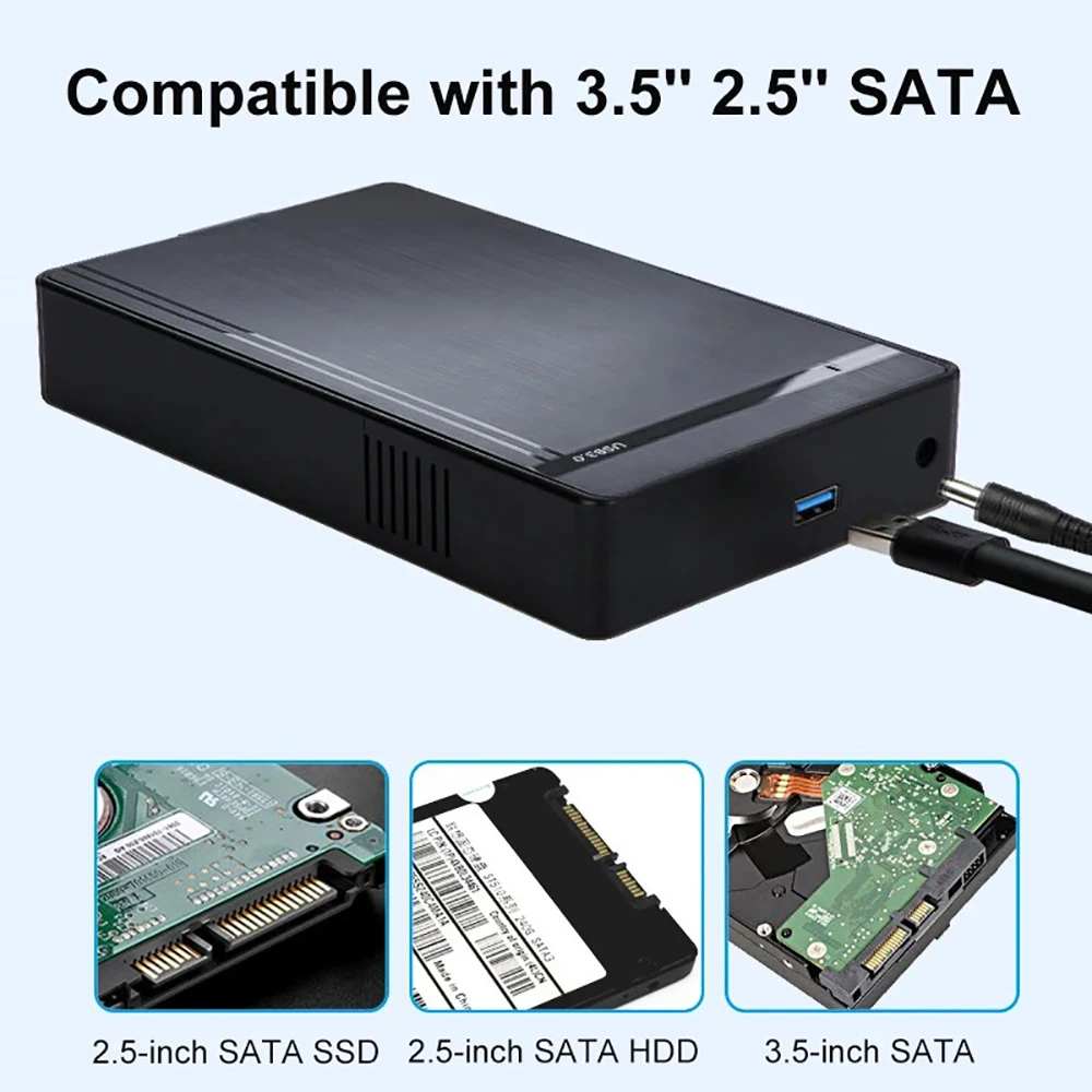 2.5/3.5인치 HDD 케이스 USB 3.0 하드 드라이브 디스크 인클로저 SATA to USB 3.0 어댑터 외장 하드 드라이브 박스 (PC 노트북용, 공구 없이 설치 가능)