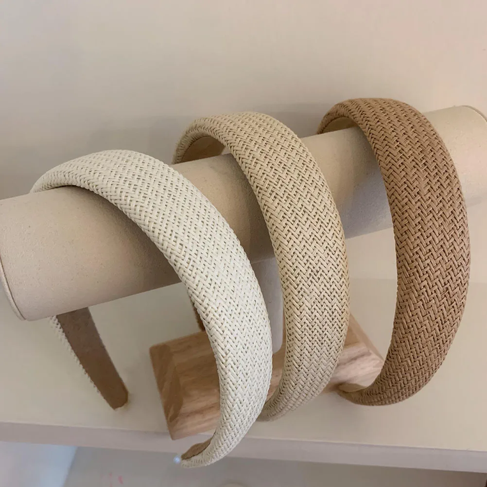 

3pcs Solid Color Headbands Woven Hair Hoops Beige Khaki Brown Sizes Comfortable Party Photos Women Headdress Vintage Style Hair