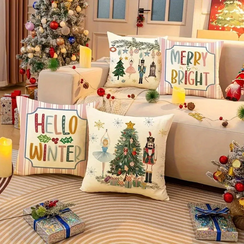 Festive Christmas Pillowcases: Hello Winter, Merry & Bright Designs! sofas, bedroom pillow covers, holiday gifts