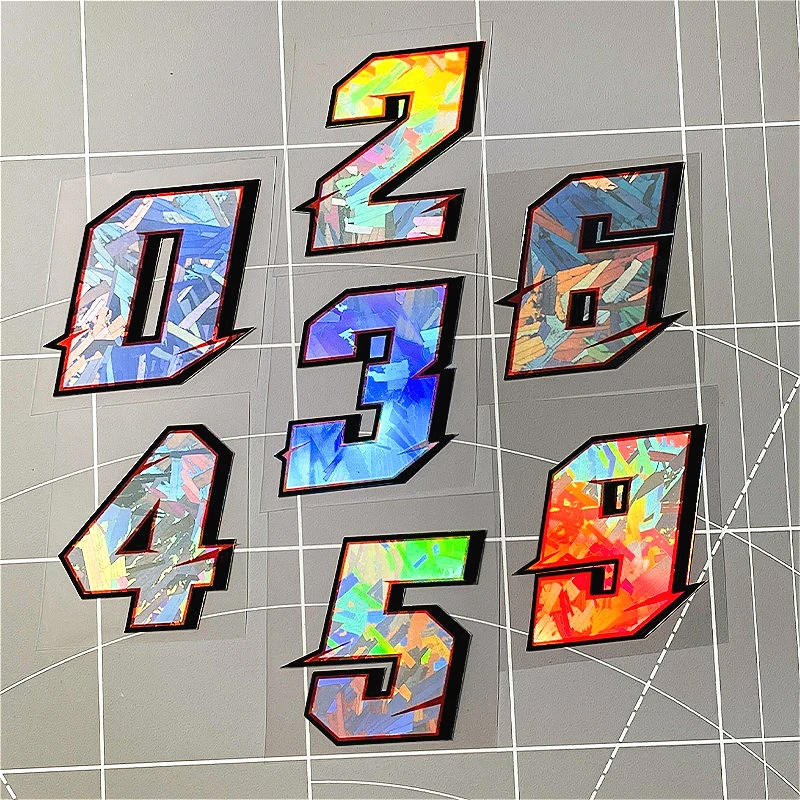 Holographic Number Sticker 1PC Motorcycle Carbon Effect Waterproof Vinyl Decal DIY Racing Helmet Fairing Fuel Tank Scooter