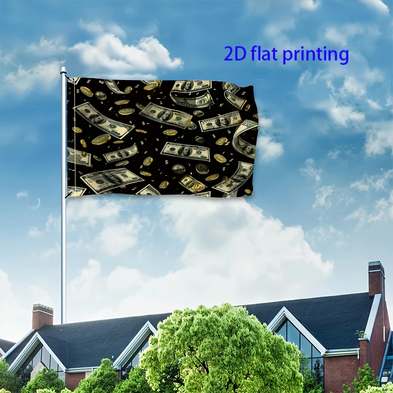 Money Falling From Sky Garden Flag Premium 2D Print Durable Acrylic Pole Outdoor Event Decor