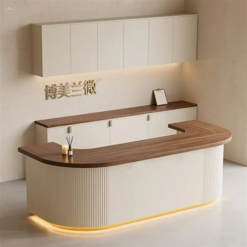 Nordic Cream Style Reception Desk Modern Beauty and Nail Salon Customer Consultation Center Counter Hotel Office Furniture FYRD 4