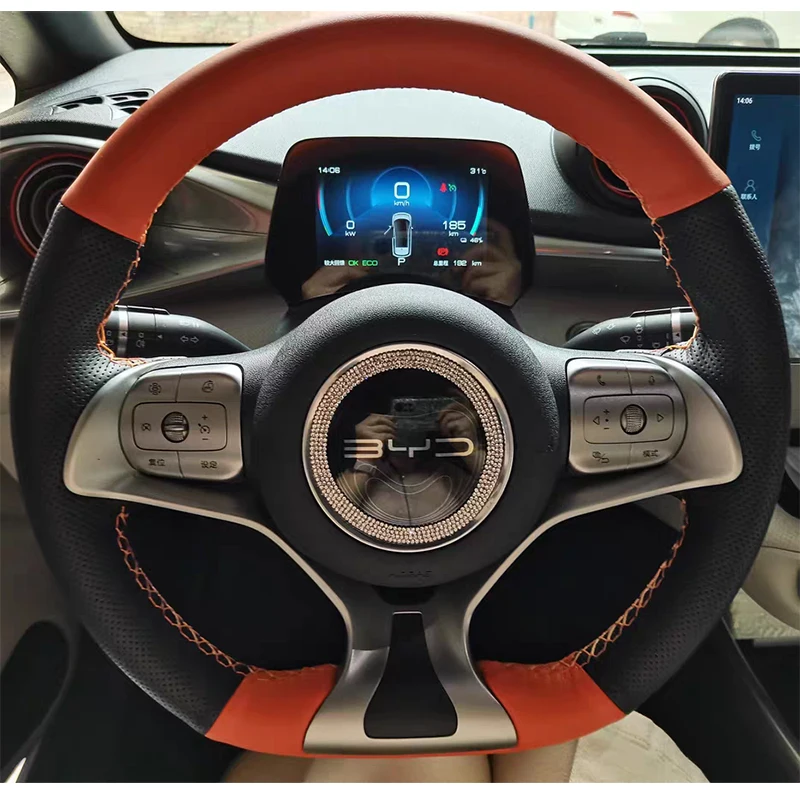 Car Anti-Slip Microfiber Leather Steering wheel Cover for BYD Atto 3 Yuan Plus Steering Wheel Cover HandSewn Protective Cover