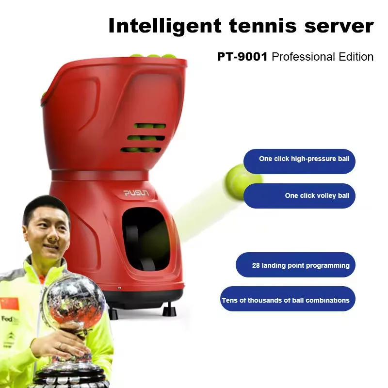 Portable PT9001 For Built-in Battery Automatic Sparring Machine Steel ABS Single Practice Tennis Ball Machine Trainer