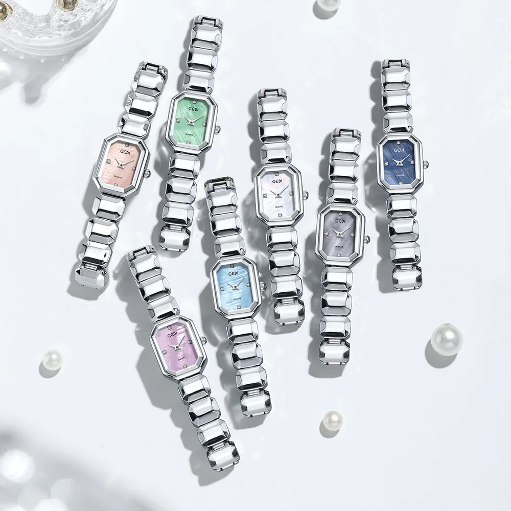 Fashionable Rectangular Mother of Pearl Dial Unique Watch for Women Waterproof Steel Strip Quartz Business Watch Reloj Mujer