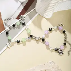 2 Pcs Green and Purple Beads Herat Shaped Magnet Couple's Bracelets BFF Trendy Jewelry Gifts