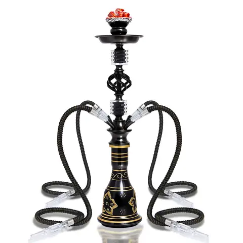Portable 2/4 Hose Hookah Set Complete Arabic Shisha Kit Medium Size Black Gold Hookah Glass VaseNarguile Sisha Chicha set