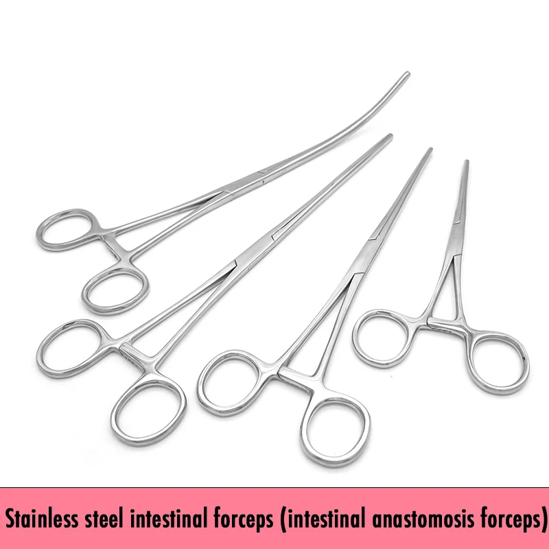 Fórceps intestinais Anastomosis Intestinal Fórceps Cotovelo Straight Twilling Dentes Verticais Fixação Abdominal Cão Pet Cat