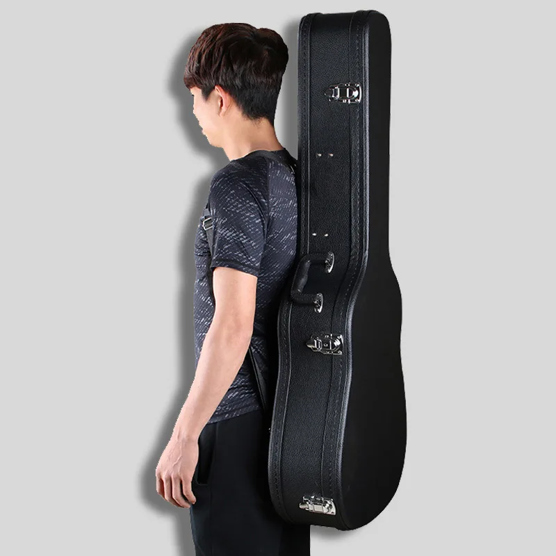 Guitar Case 40 41 Inch Leather Acoustic Guitar Backpack Waterproof Shockproof Guitar Box 38 39 Inch Wood Check Instrument Case
